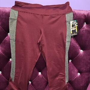 Avia Red and Gray Leggings with Metallic Side Panels